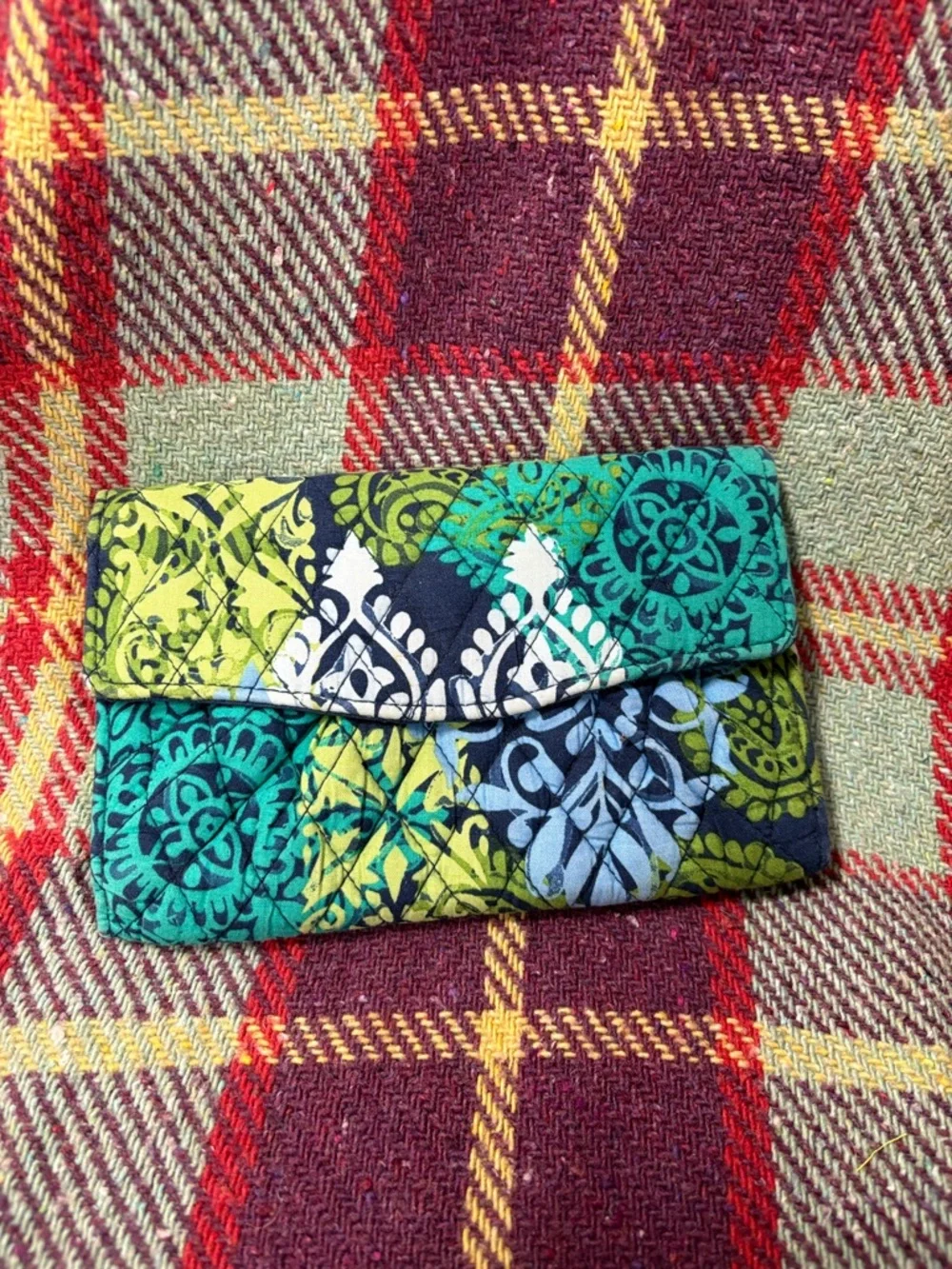 Quilted Floral Print Fold-Over Clutch Wallet - Green/Teal Vera Bradley - Picture 1 of 3